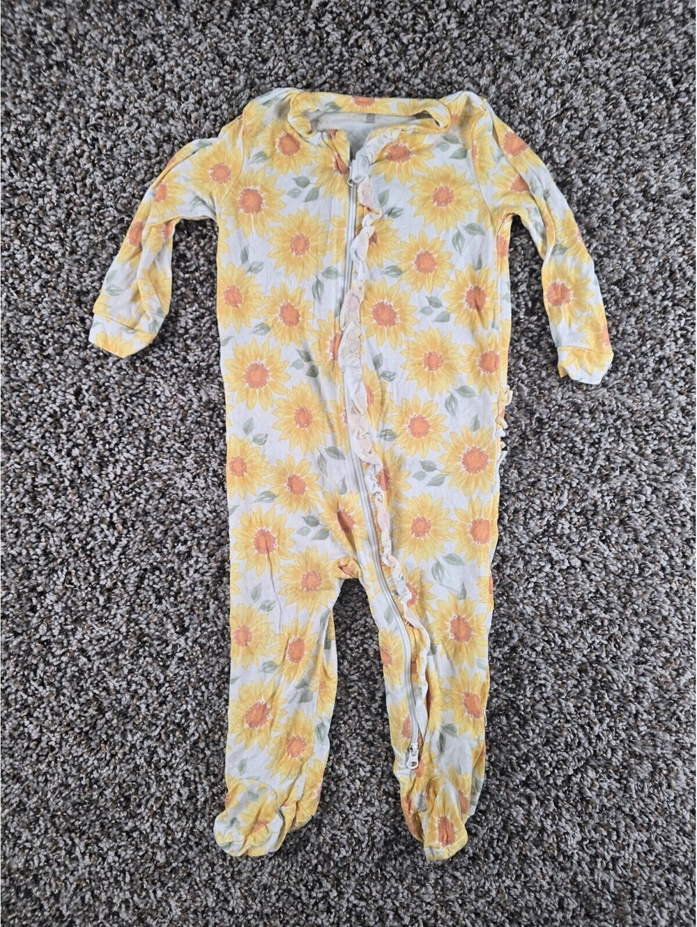 Milkberry Baby Girls Sz 6-9M Zip Up Pajama Sleeper Yellow Sunflower Floral Print